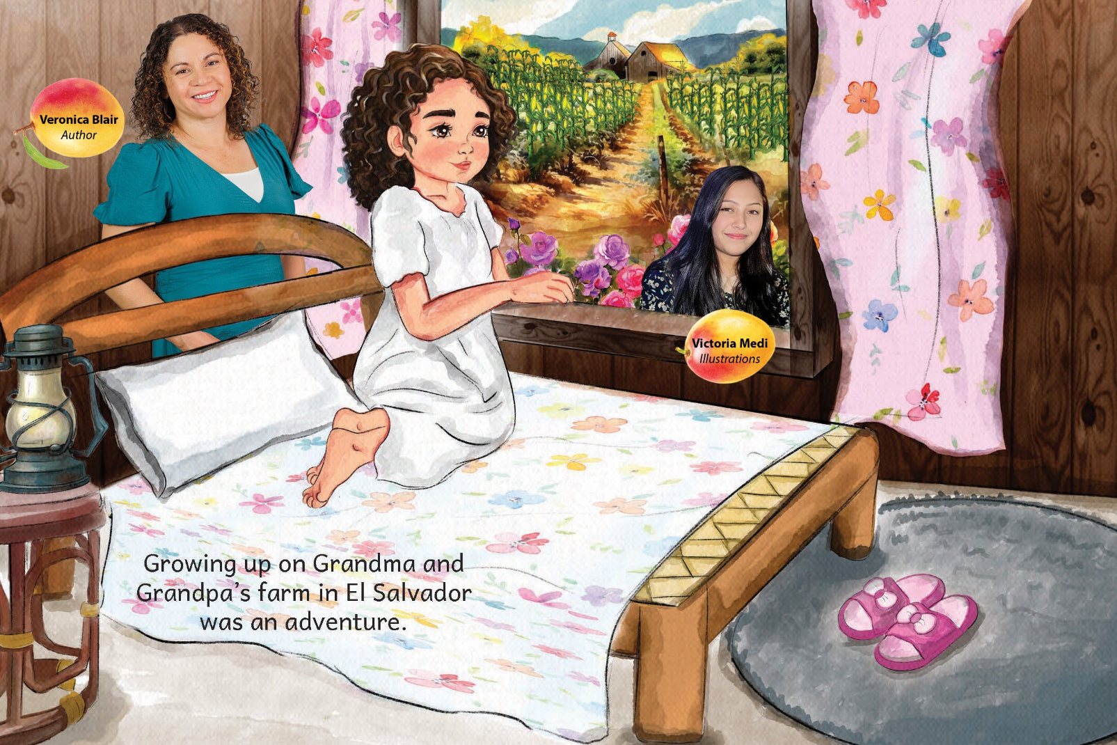 Illustration of a girl in a bedroom on a farm in El Salvador.